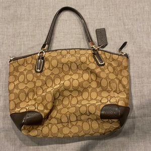 Coach purse brown leather with tan